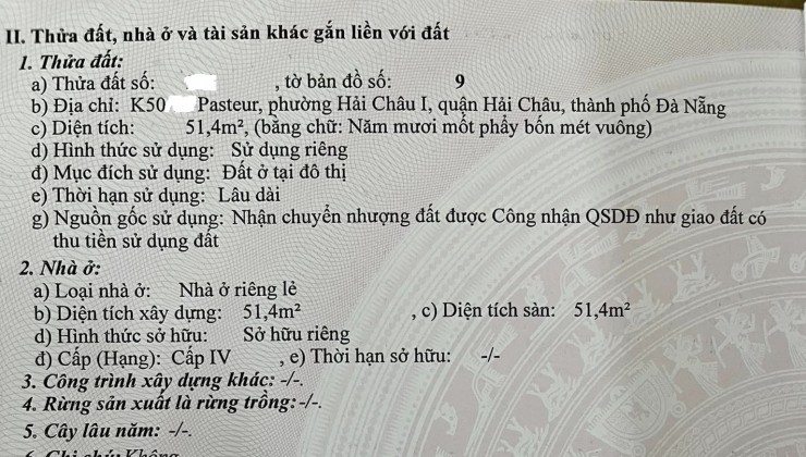 Bán nhà C4 K50 PASTEUR, Hải Châu, Đà Nẵng